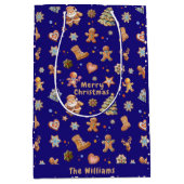 Kerst Gingerbread Naam Leuk Schattige Navy Medium Cadeauzakje (Voorkant)