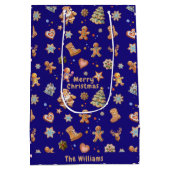 Kerst Gingerbread Naam Leuk Schattige Navy Medium Cadeauzakje (Achterkant)