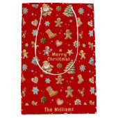 Kerst Gingerbread Naam Leuk Schattige Rood Medium Cadeauzakje (Voorkant)