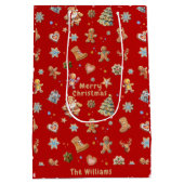 Kerst Gingerbread Naam Leuk Schattige Rood Medium Cadeauzakje (Achterkant)