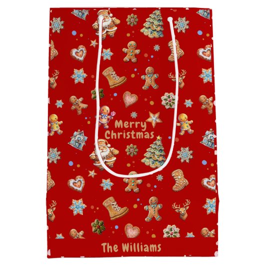 Kerst Gingerbread Naam Leuk Schattige Rood Medium Cadeauzakje (Achterkant)