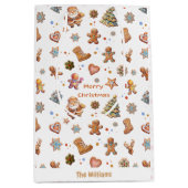 Kerst Gingerbread Naam Leuk Schattige Wit Medium Cadeauzakje (Voorkant)