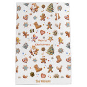 Kerst Gingerbread Naam Leuk Schattige Wit Medium Cadeauzakje (Achterkant)
