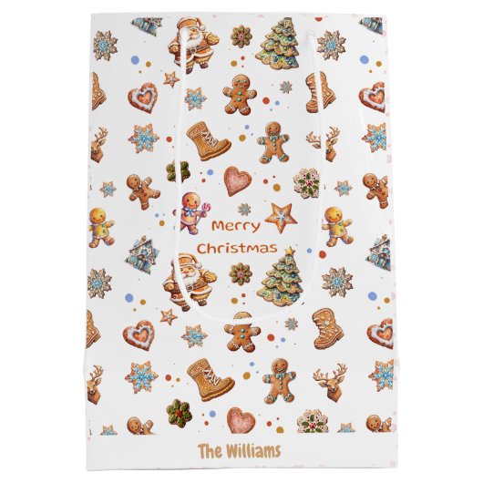 Kerst Gingerbread Naam Leuk Schattige Wit Medium Cadeauzakje (Achterkant)