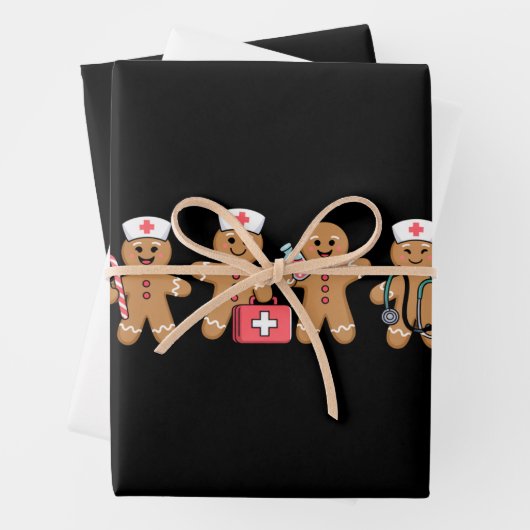 Kerst Gingerbread Nurse Team Crew Cadeaus Inpakpapier Vel (In situ)