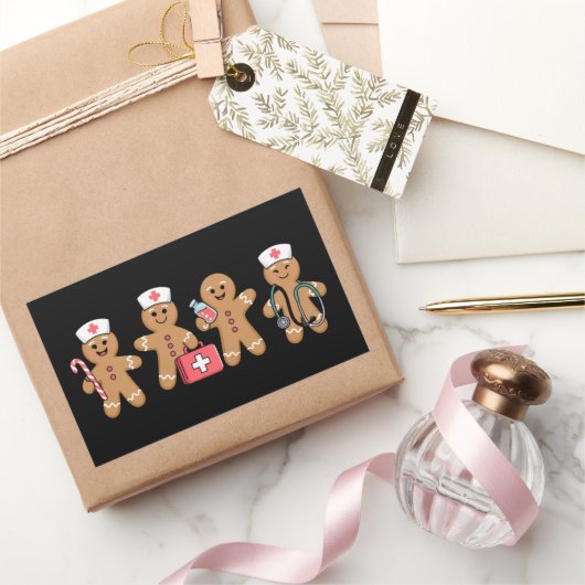Kerst Gingerbread Nurse Team Crew Cadeaus Rechthoekige Sticker (Geschenken)