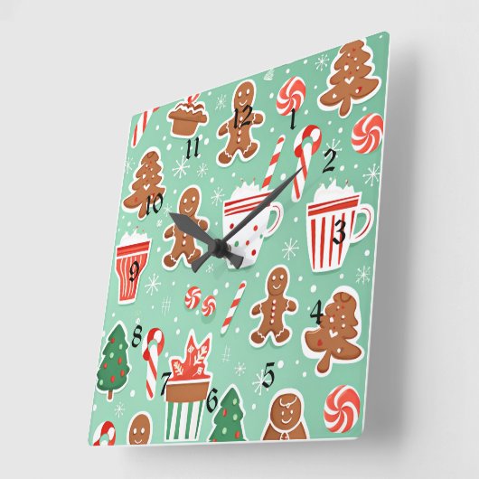 Kerst Gingerbread ontwerp Vierkante Klok (Hoek)