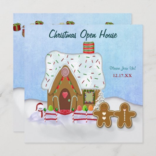 Kerst Gingerbread Open House Uitnodiging (Voorkant / Achterkant)