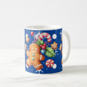Kerst Gingerbread Pepermunt Blau Naam Sneeuw Koffiemok (Voorkant rechts)
