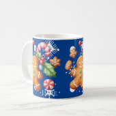 Kerst Gingerbread Pepermunt Blau Naam Sneeuw Koffiemok (Voorkant links)