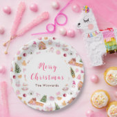Kerst Gingerbread Roze Kerstmis Papieren Bordje (Feest)
