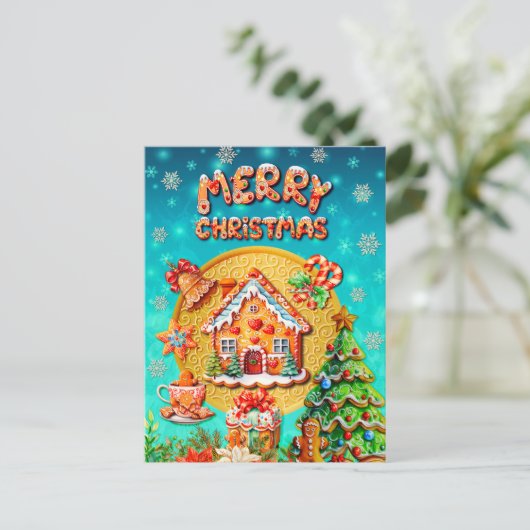 Kerst Gingerbread Snoep Huis, en Nieuwjaar Briefkaart (Staand voorkant)