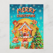 Kerst Gingerbread Snoep Huis, en Nieuwjaar Briefkaart (Voorkant)