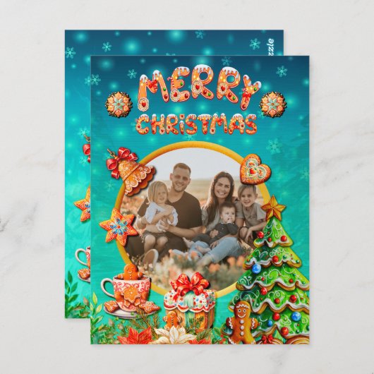 Kerst Gingerbread Snoep Huis, en Nieuwjaar Briefkaart (Voorkant / Achterkant)