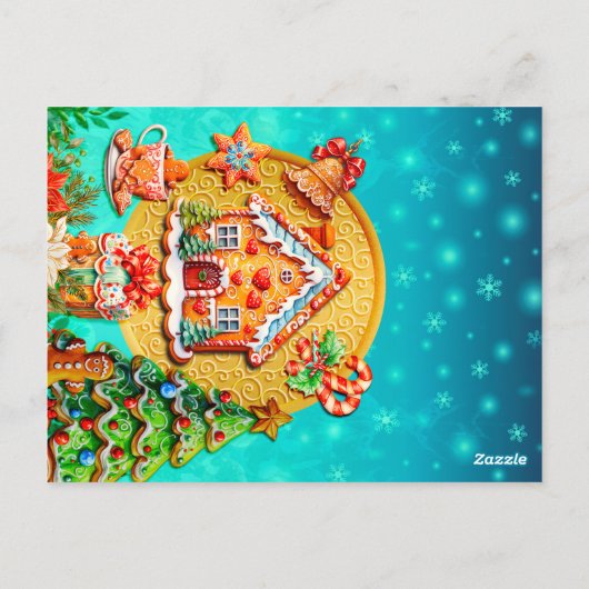 Kerst Gingerbread Snoep Huis, en Nieuwjaar Briefkaart (Achterkant)