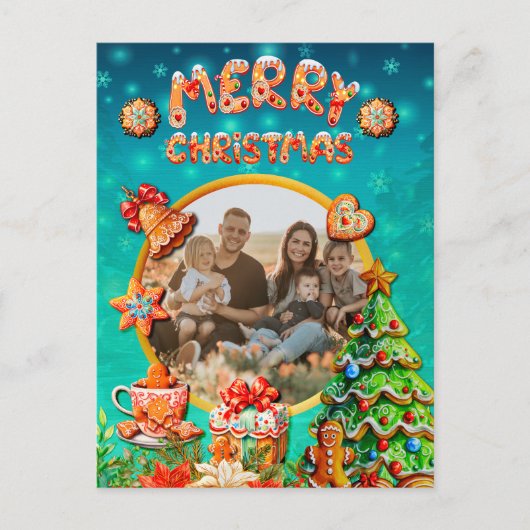 Kerst Gingerbread Snoep Huis, en Nieuwjaar Briefkaart (Voorkant)