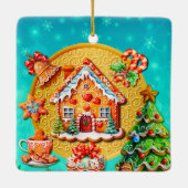 Kerst Gingerbread Snoep Huis, en Nieuwjaar Ce Keramisch Ornament (Achterkant)