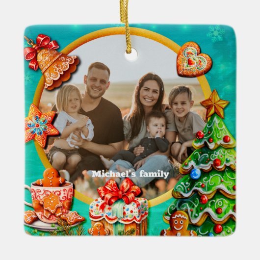 Kerst Gingerbread Snoep Huis, en Nieuwjaar Ce Keramisch Ornament (Voorkant)