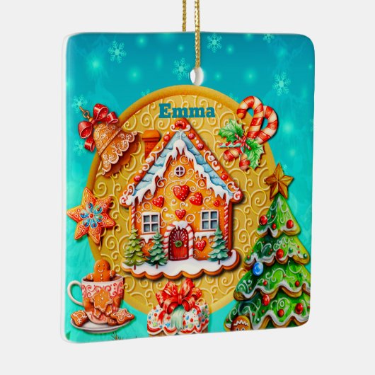 Kerst Gingerbread Snoep Huis, en Nieuwjaar Keramisch Ornament (Rechts)