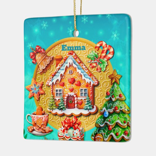 Kerst Gingerbread Snoep Huis, en Nieuwjaar Keramisch Ornament (Links)