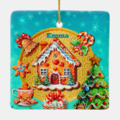 Kerst Gingerbread Snoep Huis, en Nieuwjaar Keramisch Ornament (Achterkant)