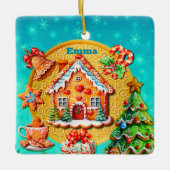 Kerst Gingerbread Snoep Huis, en Nieuwjaar Keramisch Ornament (Voorkant)