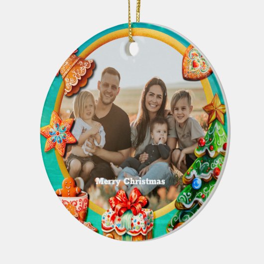 Kerst Gingerbread Snoep Huis, en Nieuwjaar Keramisch Ornament (Links)