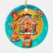 Kerst Gingerbread Snoep Huis, en Nieuwjaar Keramisch Ornament (Achterkant)