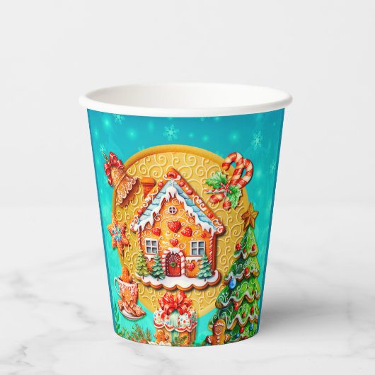 Kerst Gingerbread Snoep Huis, en Nieuwjaar Papieren Bekers (Voorkant)