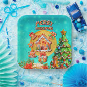 Kerst Gingerbread Snoep Huis, en Nieuwjaar Papieren Bordje (Feest)