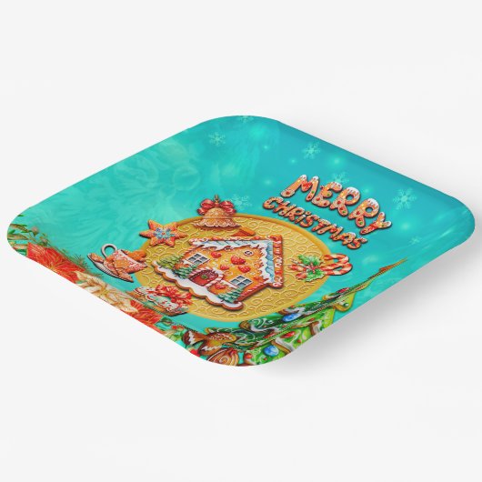 Kerst Gingerbread Snoep Huis, en Nieuwjaar Papieren Bordje (Gebogen)