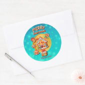 Kerst Gingerbread Snoep Huis, en Nieuwjaar Ronde Sticker (Envelop)