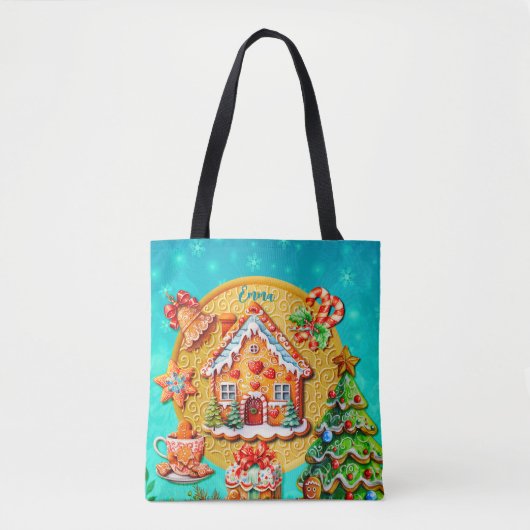 Kerst Gingerbread Snoep Huis, en Nieuwjaar Tote Bag (Voorkant)