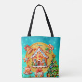 Kerst Gingerbread Snoep Huis, en Nieuwjaar Tote Bag (Achterkant)