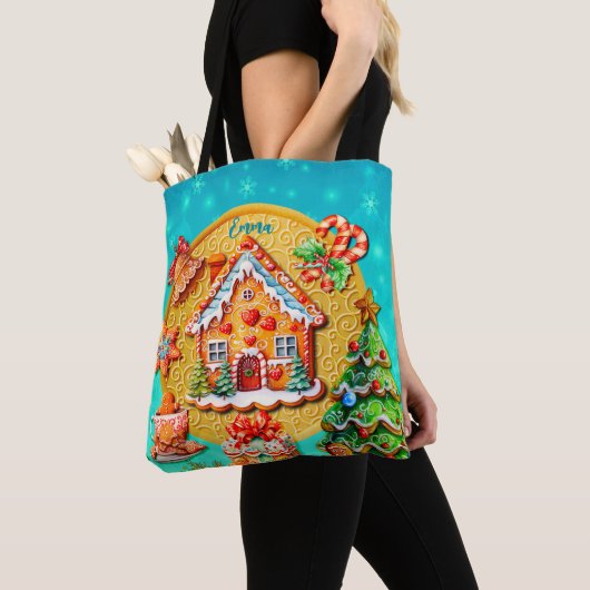 Kerst Gingerbread Snoep Huis, en Nieuwjaar Tote Bag (Dichtbij)