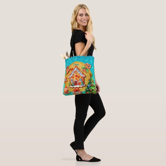 Kerst Gingerbread Snoep Huis, en Nieuwjaar Tote Bag (Op model)