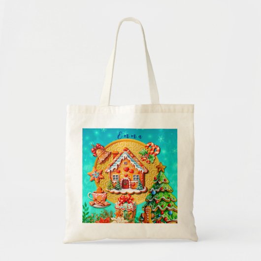 Kerst Gingerbread Snoep Huis, en Nieuwjaar Tote Bag (Voorkant)