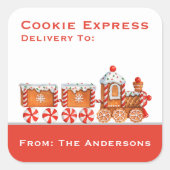 Kerst Gingerbread Train Cookie Express Vierkante Sticker (Voorkant)