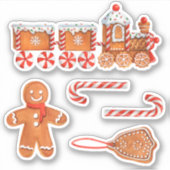 Kerst Gingerbread Trein & Candy Cane Sticker (Voorkant)