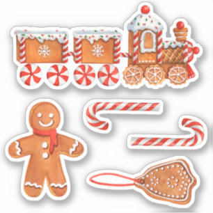 Kerst Gingerbread Trein & Candy Cane Sticker