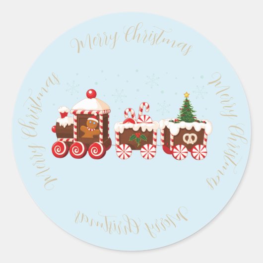 Kerst Gingerbread Trein met Sneeuw Ronde Sticker (Voorkant)