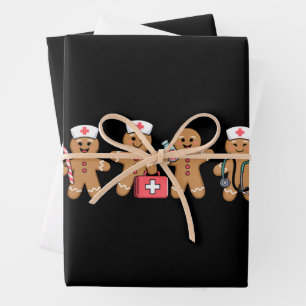 Kerst Gingerbread Verpleegster Team Crew Cadeaus Inpakpapier Vel