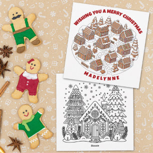 Kerst Gingerbread Village Met Kleurplaat Feestdagenkaart