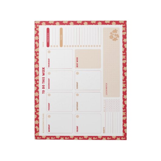 Kerst Gingerbread Weekly to Do List Planner Notitieblok (Linkerzijde)