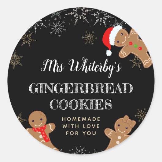 Kerst Gingerbread Zelfgemaakte Cookie Zwart Ronde Sticker (Voorkant)