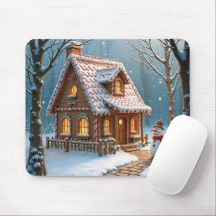 Kerst gingerbreadhuis met een sneeuwman muismat