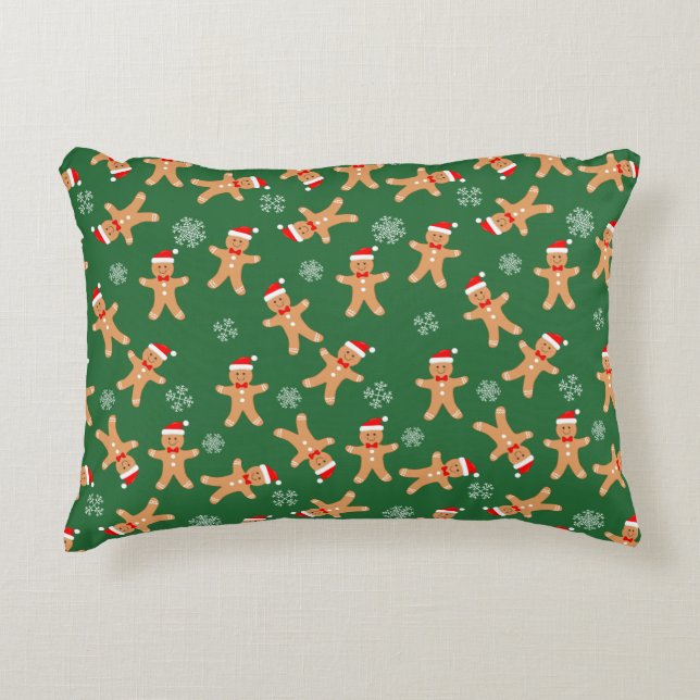 Kerst gingerbreadmannen op groen accent kussen (Voorkant)