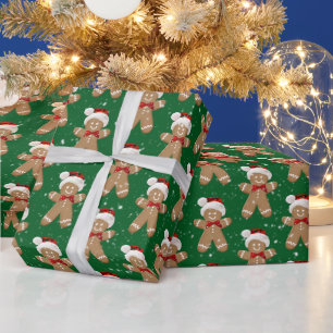 Kerst gingerbreadmannetjes in sneeuwvlokken cadeaupapier