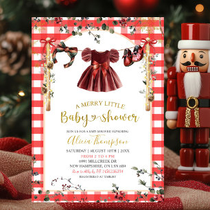 Kerst Gingham Meisje Winterkleren Baby Shower Kaart
