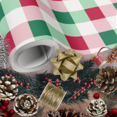Kerst Gingham - Rood, groen en wit Cadeaupapier
